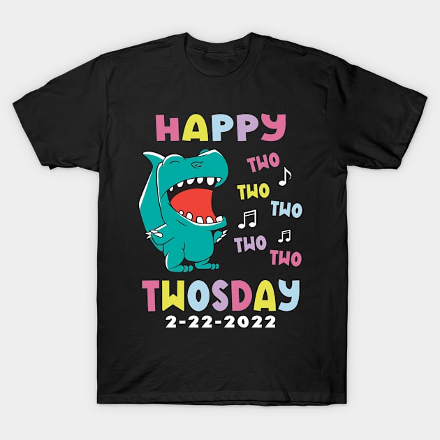 Happy Twosday -Tuesday February 22nd 2022 Dinosaur T-Shirt by Fabvity